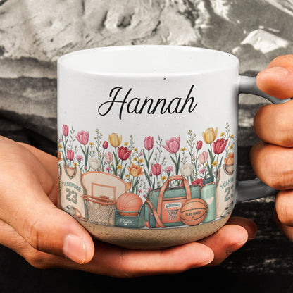 Custom Birth Flower & Name Pottery Mug - Gift For Basketball Fan Basketball Lover - Personalized Mug